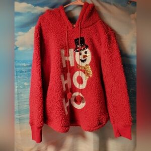 Chance Or Fate NWOT Women's Christmas Snowman Fuzzy Sherpa Hoodie Size Medium